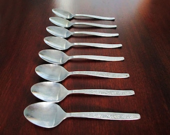 Hanford Forge ESCONDIDO 7 Teaspoons, Stainless Steel, Retro Floral Silverware