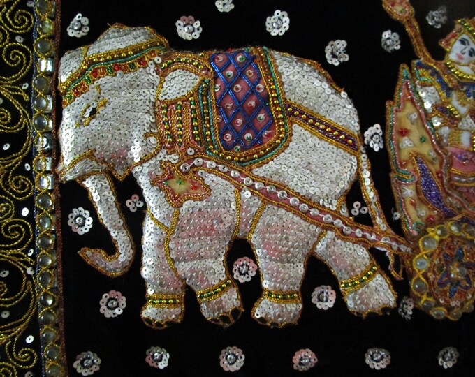 Vintage Kalaga Tapestry Beaded Wall Hanging Religious Procession