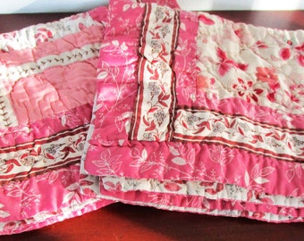 2 Pillow Shams Coral Raspberry Multicolor Quilted Pillow Shams Standard Size 20x26 inch Armoire English Country Cottage Chic Cotton Fill