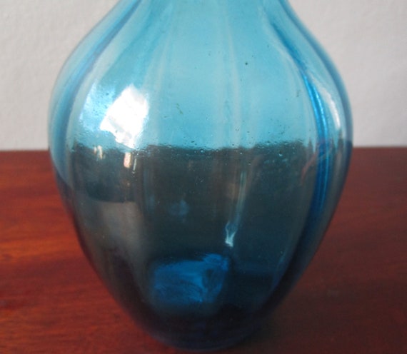 1950s Mid Century Bischoff Glass Aqua Blue Pitcher Bottle Vase