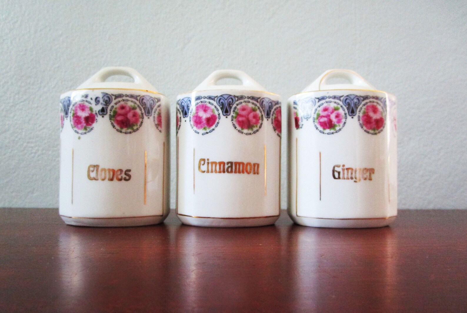 3 Vintage Ceramic Spice Jars W/lids Germany Cinnamon Ginger Etsy
