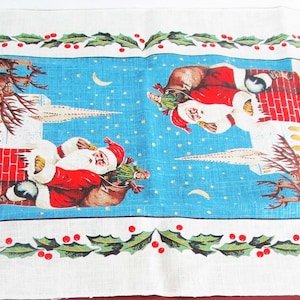 Winterthur Christmas Tea Towel NOS Santa Down the Chimney, Vintage Kitchen Towels Xmas Holiday Kitchen Decor