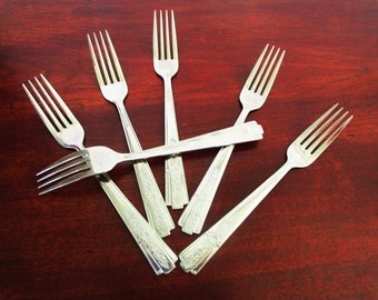 HIBISCUS by PFALTZGRAFF Ensemble de 6 fourchettes de table en acier inoxydable brillant 18/8, discontinué, argenterie vintage