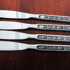 Mid Century 1950s Flatware 4 Dinner Knives MARIA GRANDE Stainless Steel JAPAN, Vintage Silverware, Regency