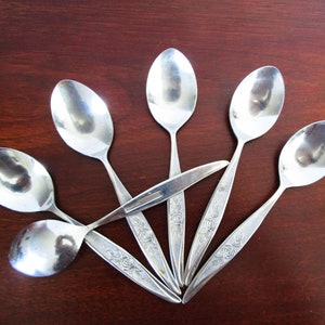 Similar to Avon Rose by Hanford Forge MCM Stainless Flatware 6 Teaspoons Single Rose Pattern, Vintage Silverware Taiwan