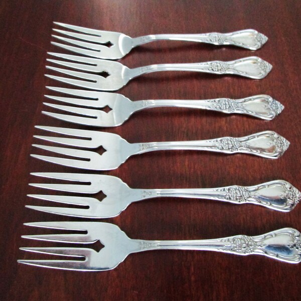 KENNETT SQUARE Oneida 6 Salad Forks Stainless Steel Glossy Distinction Deluxe, 1971-85 Discontinued, Vintage Silverware