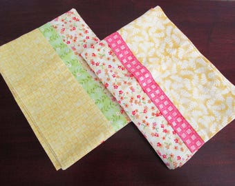Pair Pillowcases Yellow Pink Green Floral All Cotton Standard Size NOS Vintage NEW