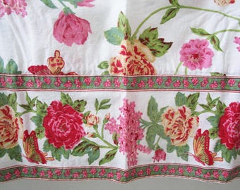April Cornell Tablecloth 60x84 inch Pink Roses Green Red Butterly Made in India 100% Cotton