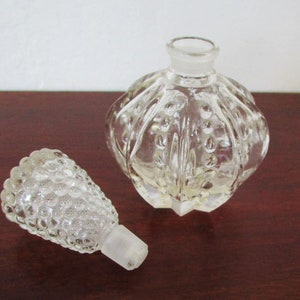RARE Clear Glass Perfume Bottle Fenton Style Melon Vintage Bubble Stopper Ground Glass Vanity Gift for Her