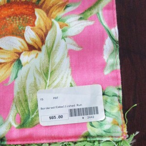 Runner Pink with Sunflowers Green Fringe Long, 70x13 inch, Table Linens French Provence Country, All Cotton