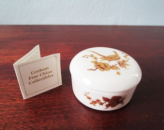 Gorham Ceramic Box Gold Pheasant Collectible Fine China, Home Decor, Trinket Jewelry Box, Gift for Mom