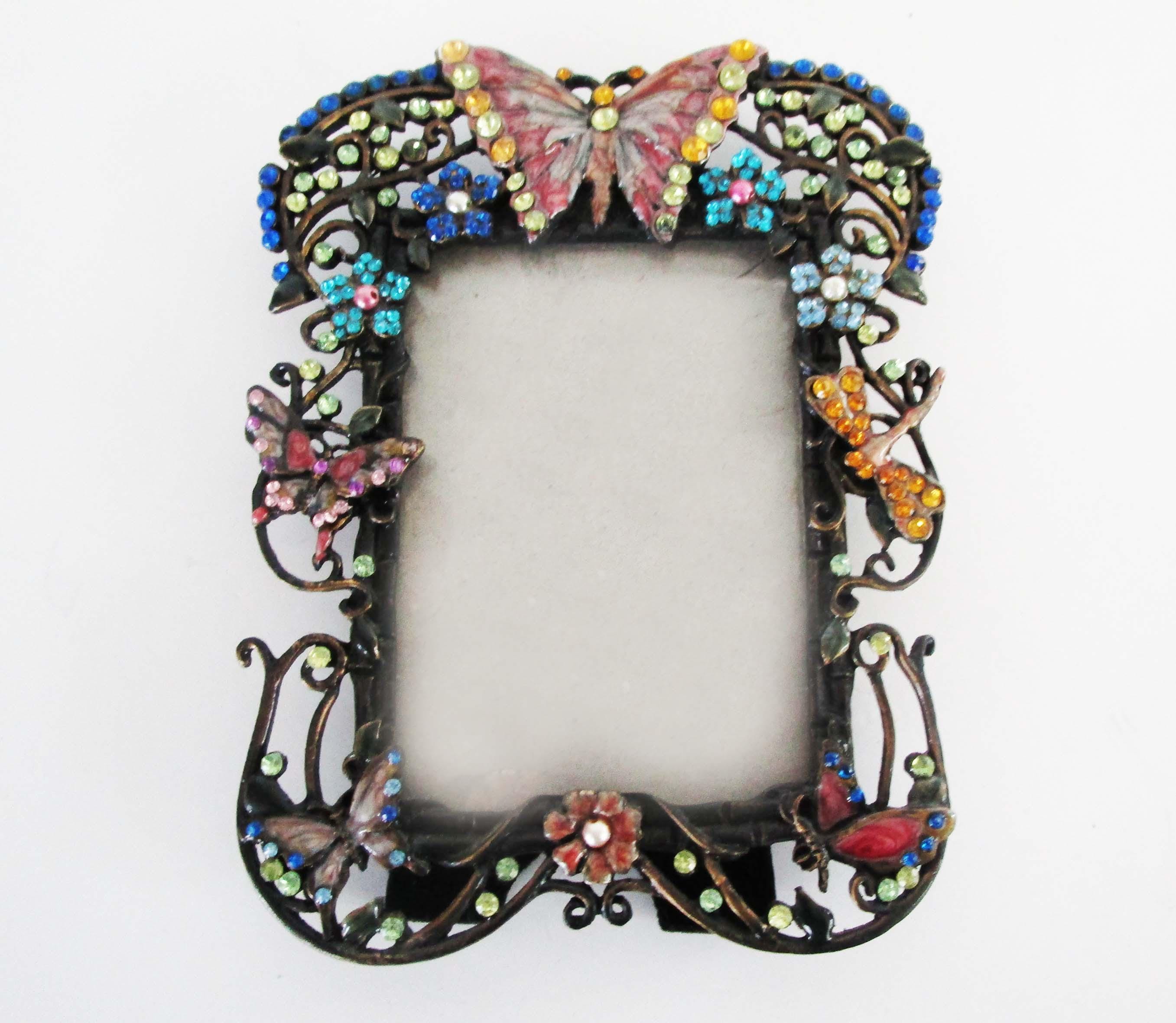 ファブリック　フォトフレーム　ちょうちょ Vintage Picture Frame Jeweled Butterfly Dragonfly for 2.5x3.5