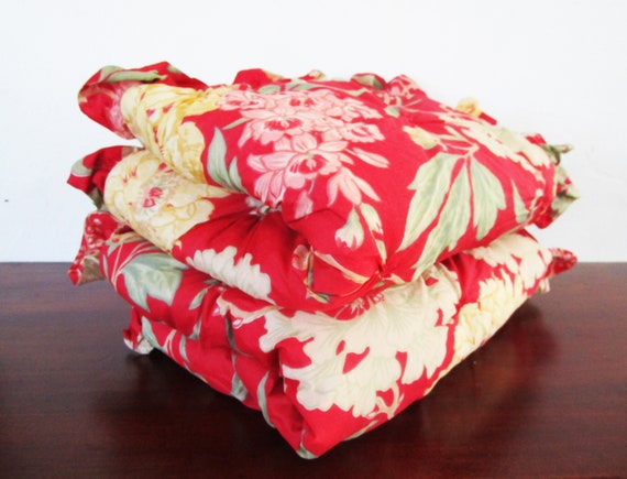 Pottery Barn Pillow Shams Padded Red Floral Reversible Poppies