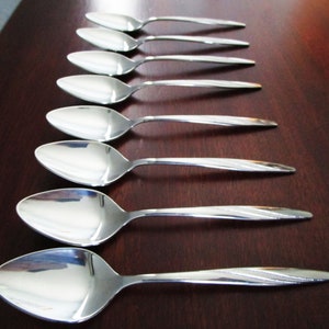 Mid Century Flatware 6 Soup Spoons, International American FLAIR Stainless Steel Vintage, Made in USA, Retro Kitchen