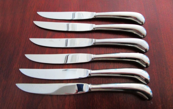 Steak Knives Oneida Solid Pistol Handle Vintage Flatware Set of 6 Glossy  Korea 9 Inch 