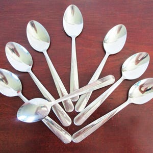 Vintage 1960S Flatware STAR TIME Imperial Intl Stainless 8 Teaspoons Glossy Atomic Made in USA