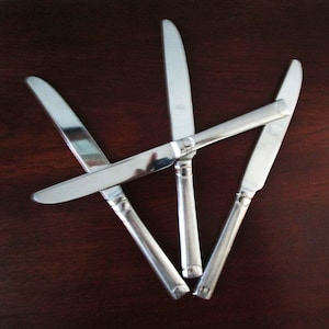 PREMIER SAND by Cambridge Silver 4 (four) Dinner Knives, Vintage Flatware Stainless Steel Satin, Discontinued