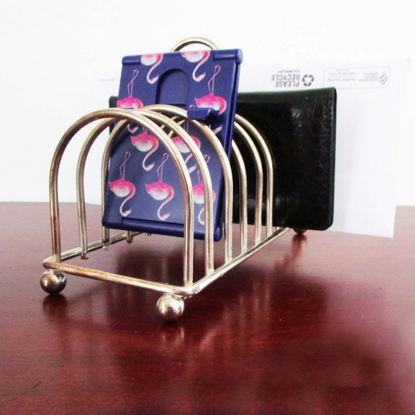 Vintage Toast Rack Stainless Steel, Art Deco Style Ball Feet, 8 Slots Desk Accessory, Retro Office Decor, Display Stand