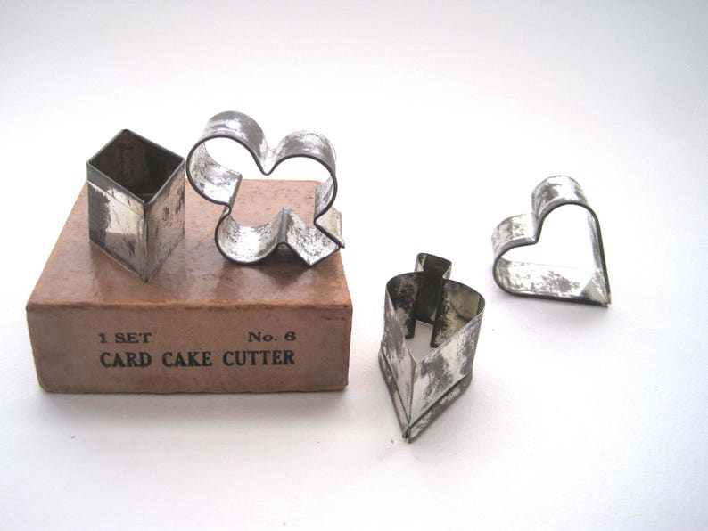 Primitive Original Box Four Vintage Antique Metal Cookie Cutters Kitchen Decor