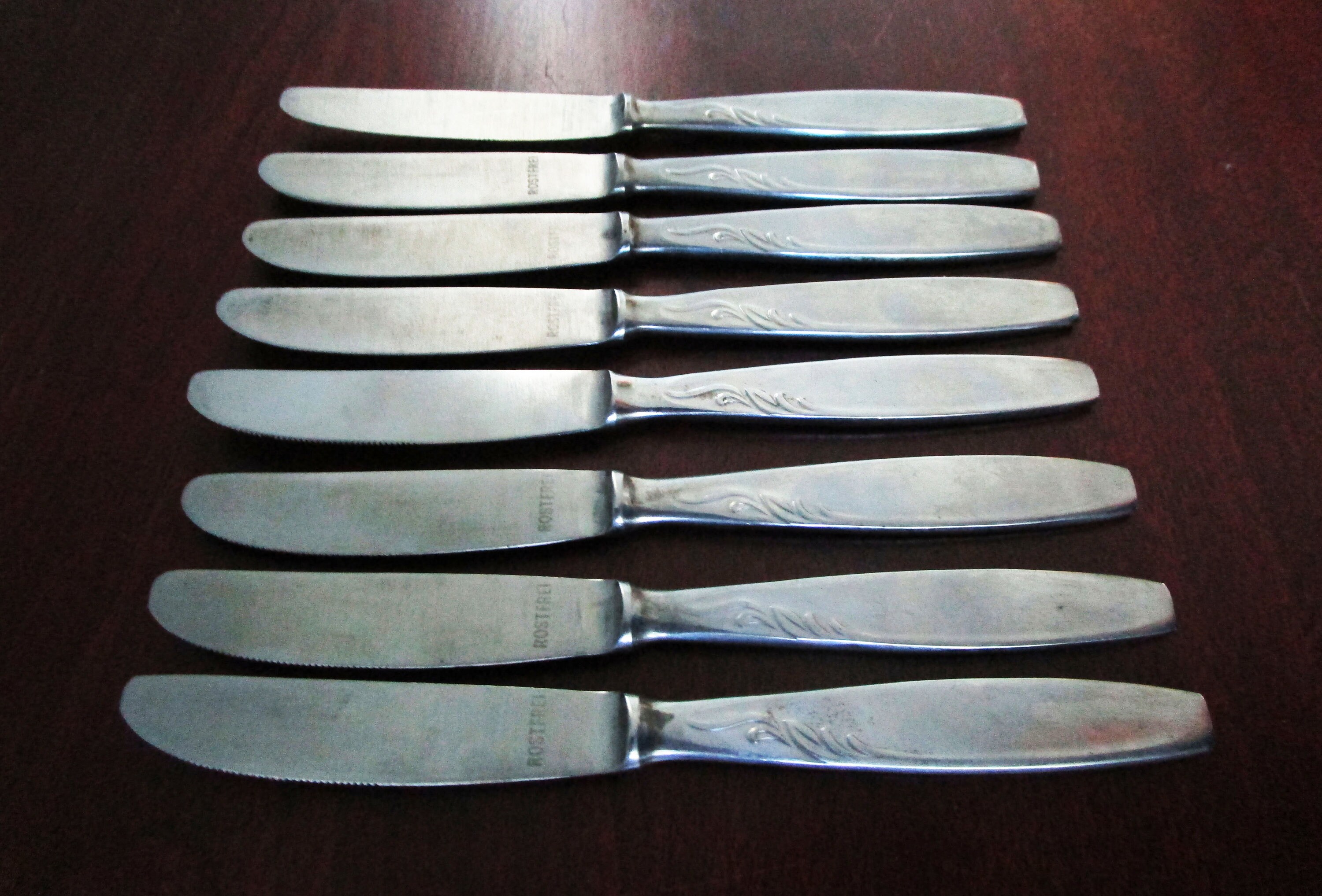 ROSTFREI Vintage Germany Silver Plated Dinner Knives Set of Six 8 3/4 RARE