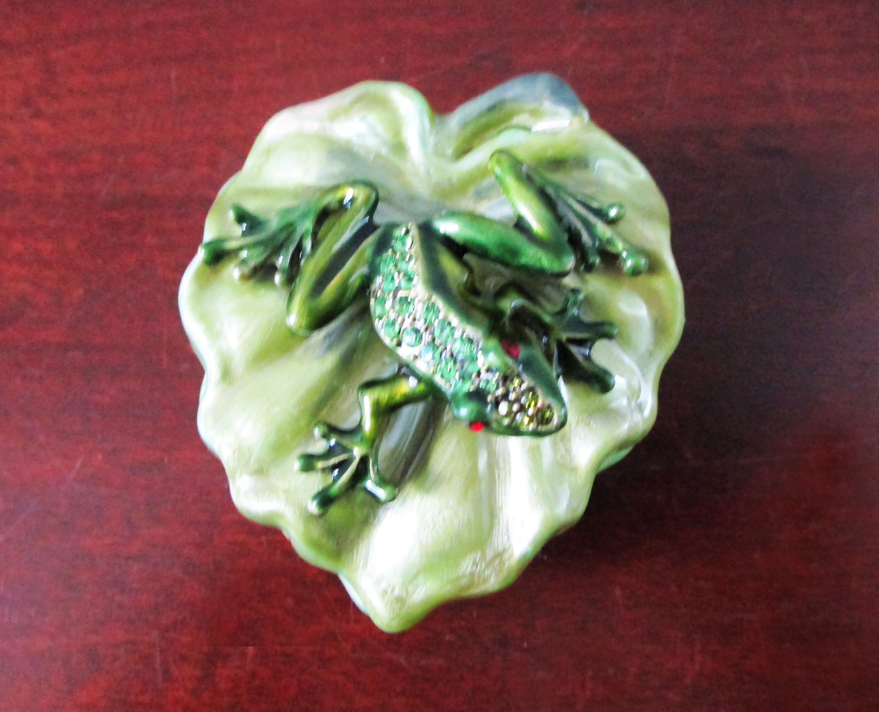 Jewelry Dish Frog with Lid Green Rhinestones Trinket Dish w Etsy