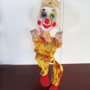 Clown Southwestern Mexico Marionette Paper Mache Puppet Vintage Folk Art Souvenir, Gift for Child
