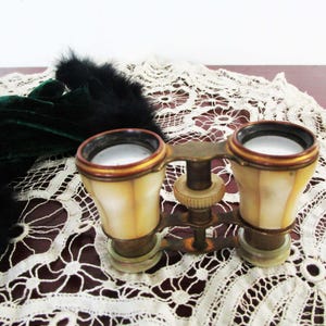 Vintage Mother of Pearl Opera Glasses Binoculars with Brass, Adjustable