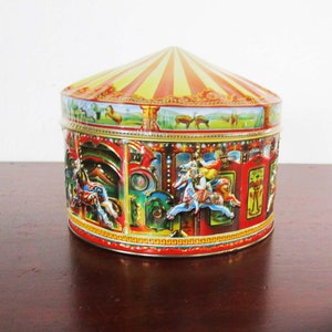 Churchill Carousel Tin Box Toffee Vintage Round Merry Go Round Circus Red with Gold