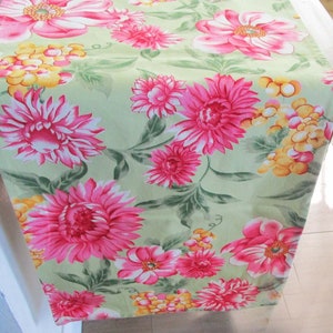 April Cornell Runner Green with Pink Floral 72x13 inch, Table Linens French Provence Country, Made in India 100% Cotton