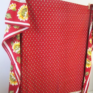 Tablecloth Long Red with Sunflower Motif 60x120 inch Rectangle Similar to Williams Sonoma Soft Cotton Country Cottage Core Vintage India