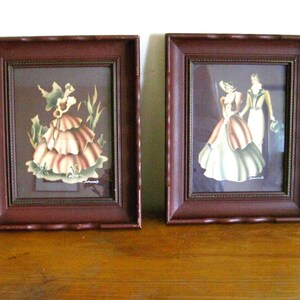 2 Turner Prints Frame, Southern Belle Romantic Couple Signed 1940s Artwork Ornate Original Wood Frames, Gift for Her