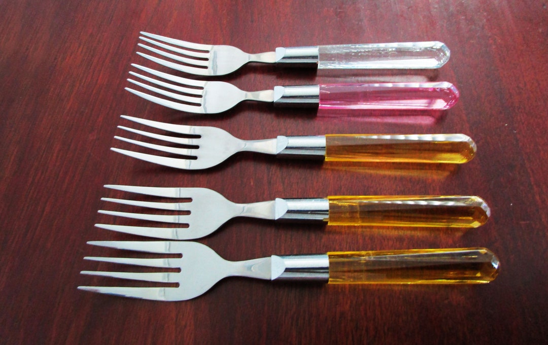 Vintage Flatware Clear Lucite Pink Yellow and Clear Handle Etsy