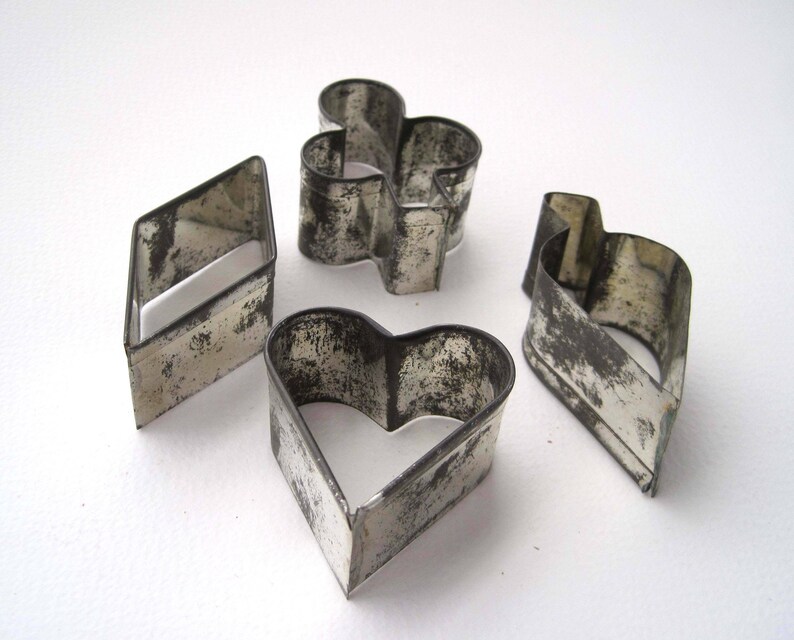 Primitive Original Box Four Vintage Antique Metal Cookie Cutters Kitchen Decor