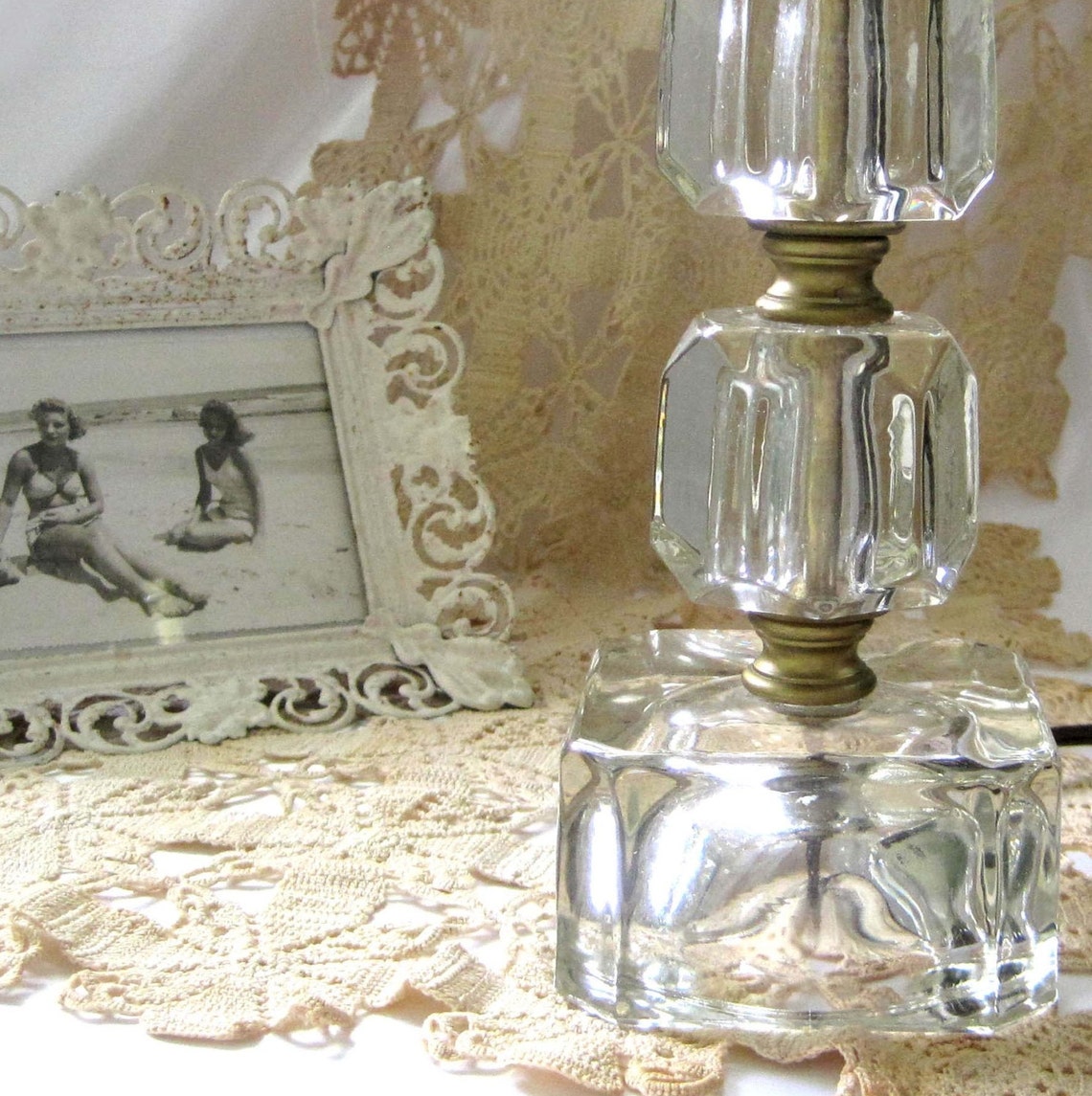 Bedside Lamp Vintage Bedroom 1940s Cube Clear Glass Lamp Etsy