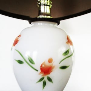 Vintage Boudoir Lamp PINK Flowers on Milk Glass and Stacked Clear Glass, Bedside Lighting, Shade not included