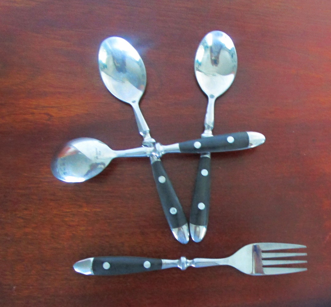 BISTRO by Hanford Black Handle Stainless Flatware 3 Salad Forks 1