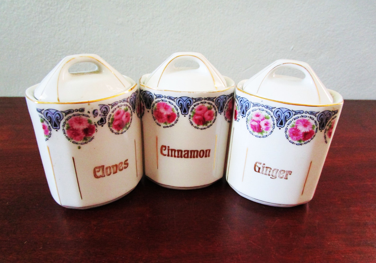 3 Vintage Ceramic Spice Jars W/lids Germany Cinnamon Ginger Etsy