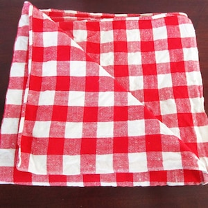 Red Checked Tablecloth Square 54x54 Inch Small Vintage All Cotton