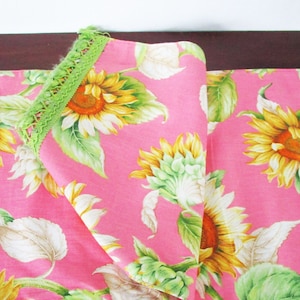 Runner Pink with Sunflowers Green Fringe Long, 70x13 inch, Table Linens French Provence Country, All Cotton