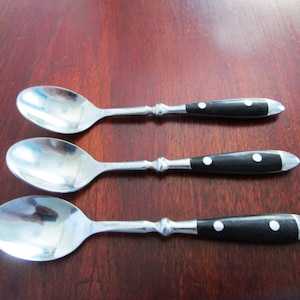 BISTRO Flatware 3 Teaspoons Stainless Black, Two Rivets, Ball Handle, Glossy, China
