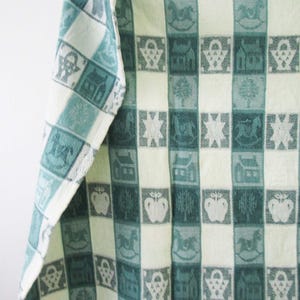 Tablecloth Square 46 inch Green Checked All Cotton Rocking Horse Design, Vintage Linens