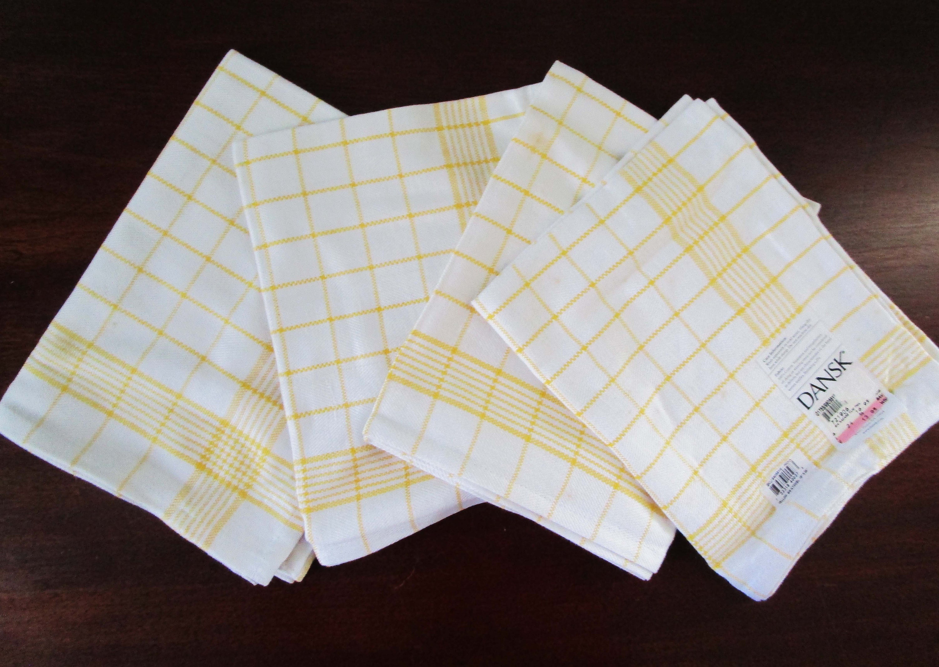 Set of 4 Vintage Dansk Cotton Tea Towels Yellow Checked Hang -  New  Zealand