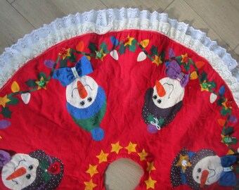 Weihnachtsbaum Rock aus Filz 90cm Handgemachte Schneemänner