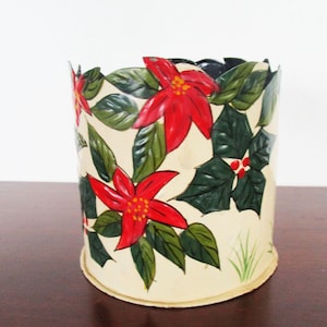 Vintage Planter Red Poinsettia Hand Painted Metal Toleware, Christmas Decoration Home Decor, Garden Decor, Patio Decor