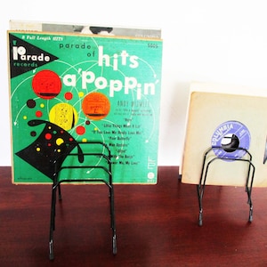 2 Vintage MCM 45 RPM Record Rack Holders 6 Slot LPs Rack Vinilo negro, Decoración de música retro, Era de la década de 1960