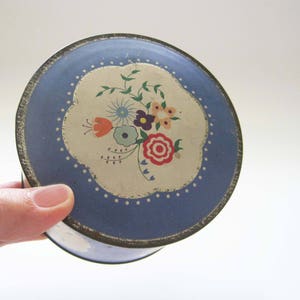 Vintage 1960s Hudnut Face Powder Tin Box Blue Vanity Toiletry Storage Holder Boudoir