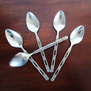 MCM Flatware MADRID 5 Teaspoons Oneida Stainless Flatware Black Accent Community Discontinued Actual 1989