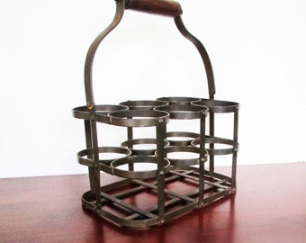 French Bottle Carrier Metal Industrial Modern 6 Bottle Holder Vintage Bottle Rack Floor Wine Rack, Gift for Him