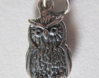 925 Sterling Silver Owl Charm, Bird, Nocturnal, Woodland, Wisedom, Boxed, New!