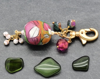Autumn Petals Handmade Charm,  Artisan Polymer Clay Focal, Czech Glass and Gold Lobster Claw